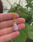 Natural Lavender Jadeite Jade "Magic Bottle Gourd" Hulu Necklace With 18k Yellow Gold Bail