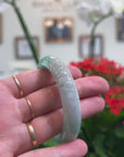 Baikalla Lotus Carving Natural Green Jadeite Jade "Half Round" Bangle Bracelet (53.6mm) 