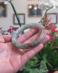 High-End Natural Green & Red Flower Jadeite Jade "Square Cut" Bangle Bracelet (61mm) 