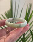 Light Green W/ Orange Sajin & Blue-Green Flower Patches Natural Burmese Jadeite Jade Bangle – Oval Half Round (52.4mm) TT913