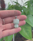 Baikalla "Lucky Kitten" White Jadeite Jade Pendant Necklace With Silver Bail