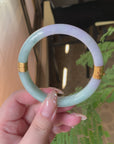 Custom 18K Yellow Gold Filigree Hinge Green & Lavender Jadeite Jade Bangle (Gold Only)