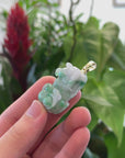 Genuine Burmese Lavender-Green Jadeite Jade PiXiu Pendant Necklace With 18K Gold Bail