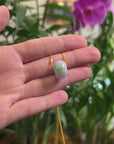 Baikalla "Ping An Kou" (Good Luck Button) Light Lavender & Green W/ Sajin Jadeite Jade Pendant Necklace