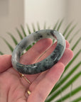 Baikalla Natural Blue-Green Flowers W/ Icy Patches Jadeite Jade "Half Round" Bangle Bracelet (51.8mm) 