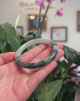 Baikalla Natural Icy Green & Deep Blue-Green Flowers Jadeite Jade "Traditional Round" Bangle Bracelet (55.1mm) 