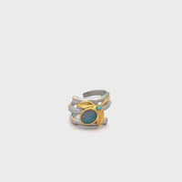 Baikalla Antique Natural Opal and Turquoise Sterling Silver Gold Plated Two Tone Ring