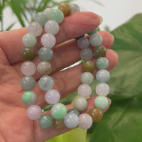 Genuine High Jadeite Jade Round Multiple Colors Beads Bracelet ( 9.5 mm)