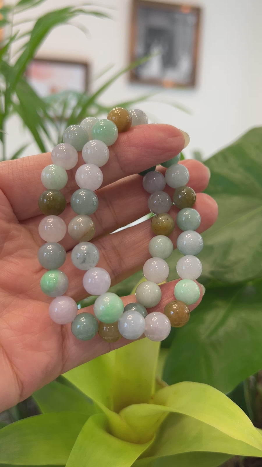 Genuine High Jadeite Jade Round Multiple Colors Beads Bracelet ( 9.5 mm)