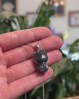 Baikalla Natural Black Wuji Jadeite Jade "Lucky Kitty" Pendant W/ 14kw Gold Bail