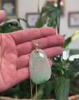 Baikalla Icy & Vibrant Green Jadeite Jade "Shou Tao" (Longevity Peach) Pendant W/ 14k Yellow Gold Bail