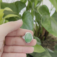 Baikalla 18k White Gold Natural Imperial Green Jadeite Jade Men's Ring