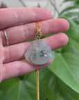 Burmese Blue Jadeite Jade Happy Buddha Necklace With 18K Gold Bail