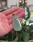 Baikalla Natural Green Jadeite Jade Shou Tao ( Longevity Peach ) Necklace With 14k Yellow Gold VS1 Diamond Bail