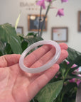 Baikalla Natural Icy Light Green Patch Jadeite Jade "Petite Traditional Round" Bangle Bracelet (54mm) 