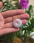 Baikalla "Ping An Kou" (Good Luck Button) Lavender W/ Green & Yellow Patch Jadeite Jade Pendant Necklace