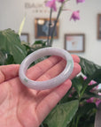 Baikalla Natural Light Lavender & Green Patches Jadeite Jade "Half Round" Bangle Bracelet (55.5mm) 