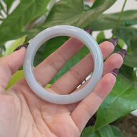 Baikalla "Classic Bangle" White Natural Burmese Jadeite Jade Bangle (56.30 mm) T193