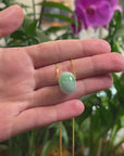 Baikalla "Ping An Kou" (Good Luck Button) White & Green Jadeite Jade Pendant Necklace