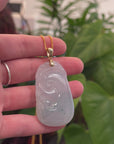 Genuine Ice Jadeite Jade RuYi Pendant Necklace With 18K Gold Bail