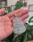 Baikalla 14k "Goddess of Compassion" Natural Icy Blue-Green Jadeite Jade GuanYin Pendant Necklace