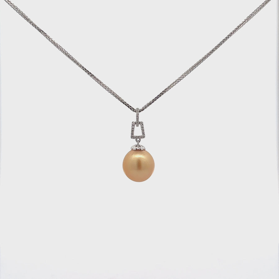 Baikalla 14k White Gold Golden Tahitian Pearl Necklace With Diamond