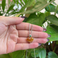 Baikalla 14K Gold Genuine Burmese Orange Jadeite Jade Heart Pendant with VS1 Diamonds