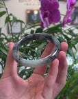 Baikalla Black Wuji & Light Green Jadeite Jade "Half Round" Bangle Bracelet (62.8mm) 
