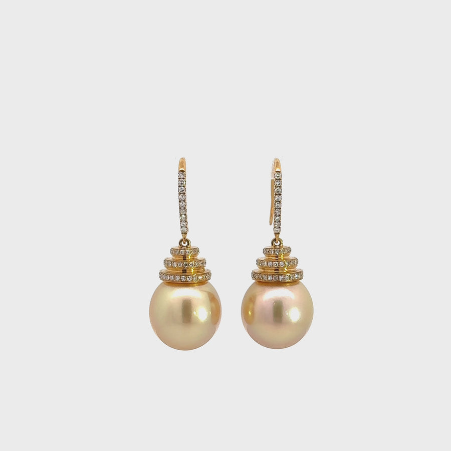 High 18k Yellow Gold Tahitian Pearl Dangle Earrings