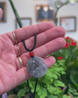 Baikalla Natural Icy Black Wuji Jadeite Jade "Skunk" Pendant Necklace