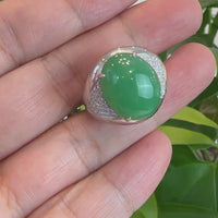 Baikalla 18k White Gold Imperial Green Jadeite Jade Men's Ring With VS1 Diamonds