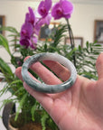 Baikalla White-Green & Blue-Green Flower Jadeite Jade "Half Round" Bangle Bracelet (62.5mm) 