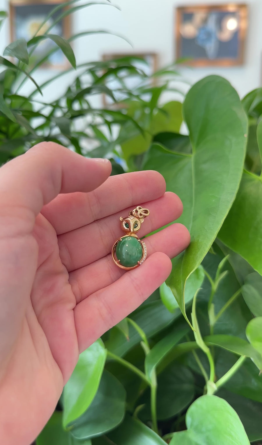 Baikalla™ "Lucky Owl" 18k Rose Gold Genuine Burmese Imperial Jadeite Jade Owl Pendant Necklace