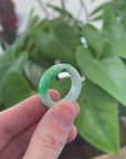 Baikalla Vibrant Apple-Green & White Burmese Jadeite Jade Traditional Ring 