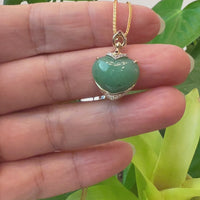 Baikalla 14K Yellow Gold Genuine Burmese Green Jadeite Jade Heart Pendant with VS1 Diamonds High Jewelry