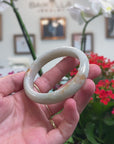 Baikalla Natural Light Green & Orange Sajin Jadeite Jade "Half Round" Bangle Bracelet (57.4mm) 