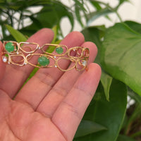 Baikalla Bubble Collection 18k Rose Gold Oval Bracelet Bangle with Jade & Diamonds