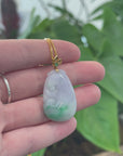 Genuine Lavender Jadeite Jade RuYi Pendant Necklace With 18K Gold Bail