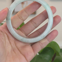 Baikalla™ "Classic" Genuine Jadeite Jade White-Green Bangle Bracelet (62.53mm) #T251