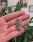 Baikalla Natural Icy Oil-Green Jadeite Jade "Lucky Kitty" Pendant W/ 14ky Gold Bail