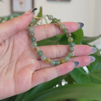18k Gold Multi Color High quality Jadeite Jade Beads Bracelet (6.5 mm)