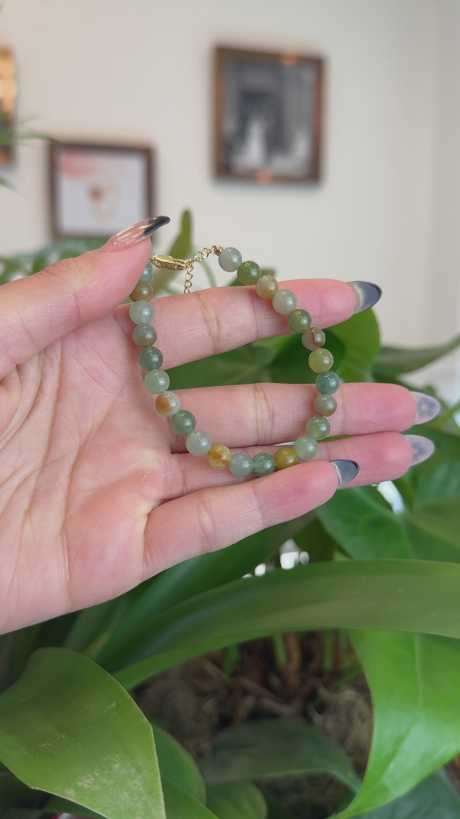 18k Gold Multi Color High quality Jadeite Jade Beads Bracelet (6.5 mm)
