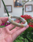 Baikalla Natural Light Green & Orange Sajin Jadeite Jade "Half Round" Bangle Bracelet (54mm) 