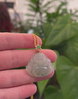 Burmese Blue Jadeite Jade Happy Buddha Necklace With 18K Gold Bail