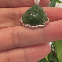 Baikalla™ Sterling Silver Natural Green Nephrite Jade Buddha Pendant Necklace