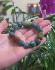 Baikalla Natural Multi-Color Burmese Jadeite Jade Carved Bead Bracelet
