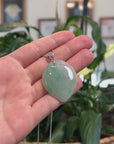 Natural Ice Green Jadeite "Longevity Peach" ShouTao Necklace W/ 14k White Gold Diamond Bail