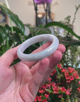 Baikalla White-Green W/ Blue-Green Flower Patches Jadeite Jade "Half Round" Bangle Bracelet (55.7mm) 