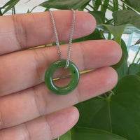 Genuine HeTian Nephrite Green Jade Lucky KouKou Circle Pendant Necklace