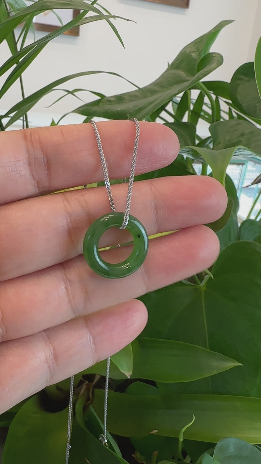 Genuine HeTian Nephrite Green Jade Lucky KouKou Circle Pendant Necklace
